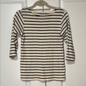 L.L. Bean Navy & Cream Striped Boatneck Top